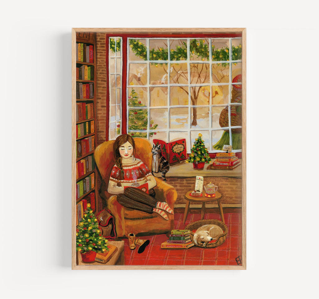 In the Christmas bookstore - giclée print
